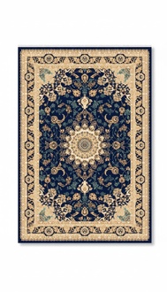 Teppich Kunstteppich Kurzflor Bordüre Orientalischer Design Blau Beige 150x233