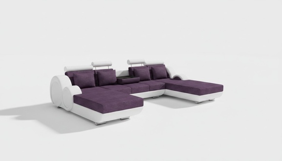 Textilsofa Stoffsofa Berlin U-Form + USB Ecksofa Designer Sofa Garnitur 2 Liegen