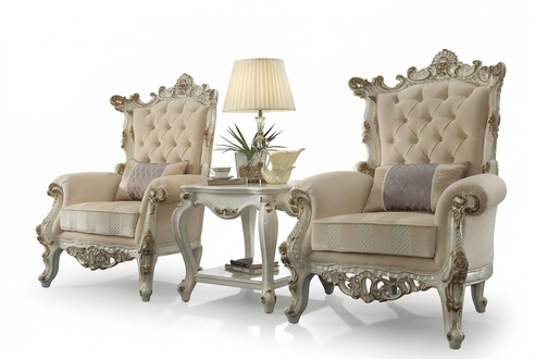 Thron Sessel Königlicher Polster 1 Sitzer Antik Stil Stühle Beige Holz Barock