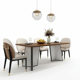 Tisch Esszimmer Garnitur Esstisch Stuhl Set 7tlg. Leder Edelstahl Lehn Stühle
