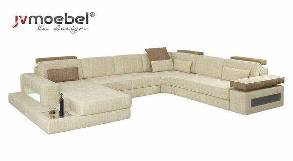 U-Form Bettfunktion Couch Design Polster Textil Eck Wohnlandschaft Ecksofa Stoff