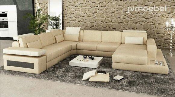 Designer Couch U Form Ecksofa Polster Couch Leder Wohnlandschaft Neu