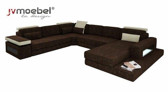 U-Form Couch Design Polster Eck Modern Sofas Textil Wohnlandschaft Ecksofa Stoff