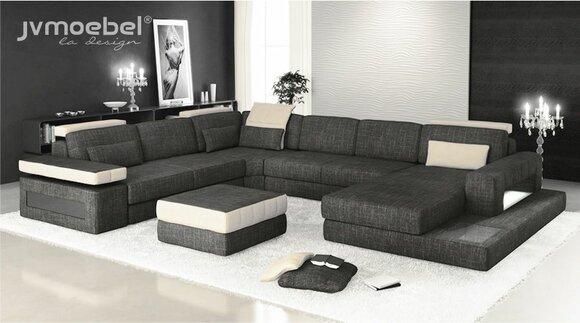 Ecksofa Couch Design Polster Textil Neu Wohnlandschaft U-Form Bettfunktion Stoff