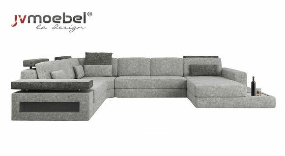 Wohnlandschaft Couch Eck U Form Sofa Eckcouch Ecksofa XXL Stoff Polster