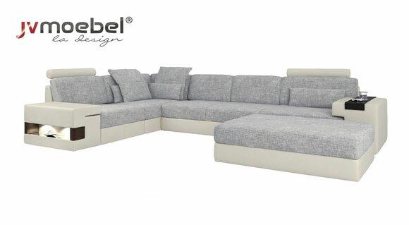 Wohnraum L-Form Modern Design Sofa Sofas Sitzecke mit Hocker Wohnlanschaft Möbel