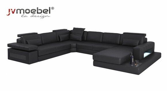 Wohnlandschaft Bettfunktion Leder Ecksofa U-Form Sofa Couch Textil Sofas Design