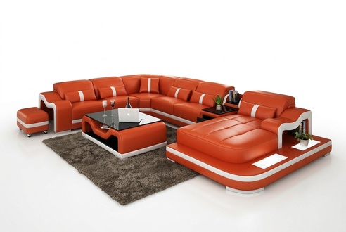 U Form Sofa Couch Polster Garnitur Wohnlandschaft Ecksofa Leder Eckgarnitur Neu