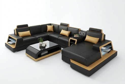 U Form Sofa Couch Polster Garnitur Wohnlandschaft Design Ecksofa Leder