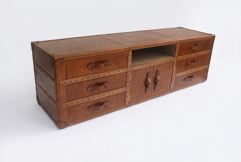 Vintage Kommode Sideboard Leder TV Lowboard Truhe Old Look Style Koffer