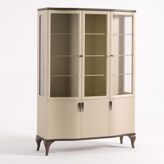Vitrinen Glas Schrank Luxus Anrichte Vitrine Wohnzimmer Beige Holz Neu