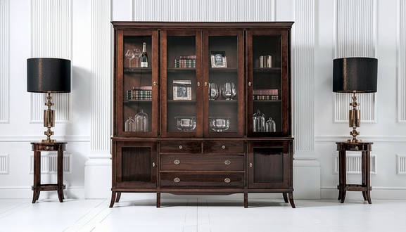 Wandschrank Edle Anrichte Holz Barock Stil Hochglanz Buffet Vitrine Schrank Neu