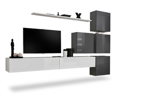 Weiß TV-Ständer Holz Möbel Garnitur Komplett Wohnwand Wohnzimmer Set Modern