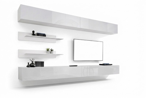 Weiß Wohnwand Wohnzimmer Set 6 tlg Luxus Modern Holzmöbel Wandschrank TV-Ständer