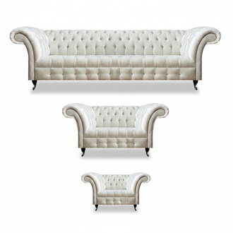 Weiße Chesterfield Textilgarnitur Designer Sitzmöbel Polster Garnitur
