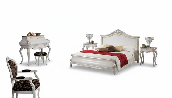 Weiße Schlafzimmer Möbel 2x Nachttische Schminktisch Modernes Bett 4tlg