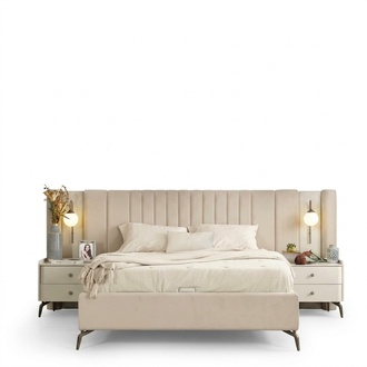 Weiße Schlafzimmer Polstergarnitur Stilvolles Doppelbett 2x Nachttische