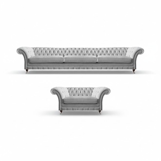 Weißer Chesterfield Dreisitzer Luxuriöser Wohnzimmer Polstersessel 2tlg