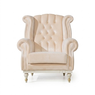 Weißer Retro Sessel Chesterfield Einsitzer Barsessel Wohnzimmer 1-Sitzer