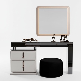 Weißer Schminktisch Designer Rechteckiger Spiegel Polsterhocker 3tlg Set