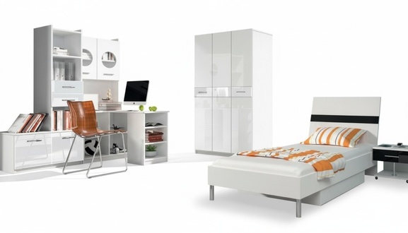 Weißes Schlafzimmer Kinderzimmer Set Schrank Kommode Tisch Holz Hochglanz 5tlg.