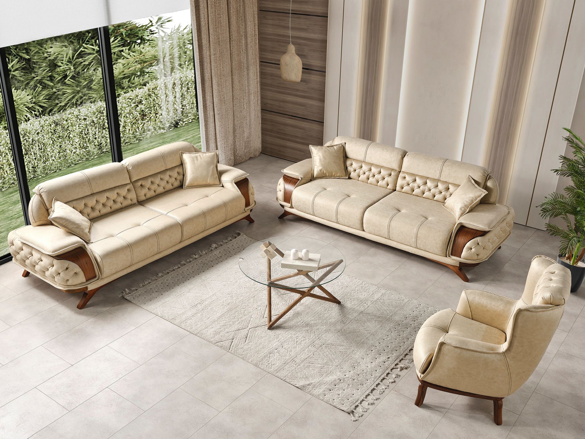 Stilvolles Modernes Sofa Set 3+3+1 – Beige Design für Wohnzimmer Sofort