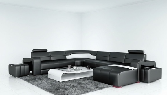 Wohnlandschaft Couch Polster Eck Garnitur Designer Ledersofa Big Sofa USB Neu