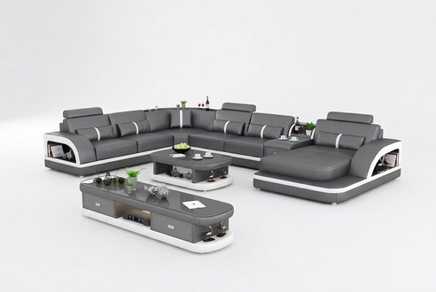 Wohnlandschaft Couch Polster Sofa Garnitur 3tlg. Set Couchtisch Sideboard