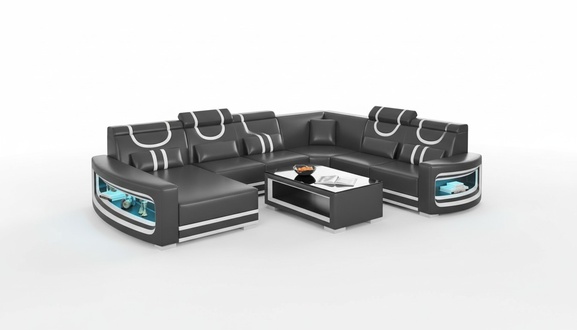 Wohnlandschaft Couchen Ledersofa Ecksofa U Form Schwarz Sofa Groß Neu