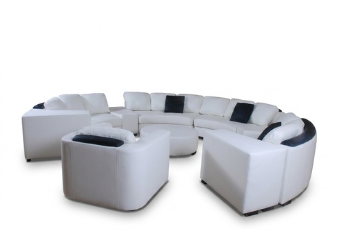 Wohnlandschaft Rund Ecksofa Leder Runde Couch Garnitur Sofa Couch