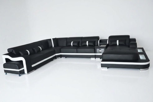 Leder Couch Polster Sitz Design Eck Garnitur Sofa Wohnlandschaft + Licht + USB