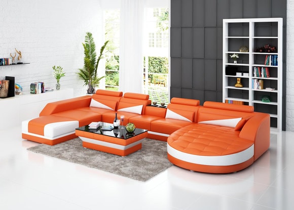 Ledersofa Couch Wohnlandschaft Ecksofa Eck Garnitur Design Modern