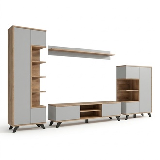 Wohnwände Garnitur 4 tlg Luxus Wohnzimmer Set TV-Ständer Bücherregal
