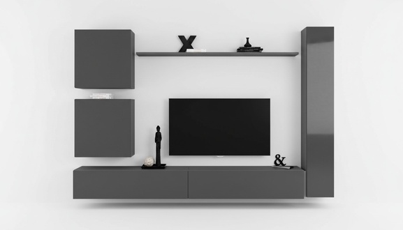 Wohnwand Designer Möbel Grau Wandschrank Luxus Einrichtung Holzmöbel Modern