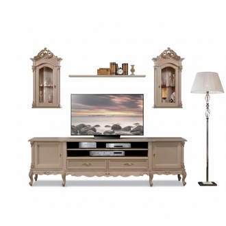 Wohnwand Lowboard Modern Wohnzimmer Braun Regale Holz 2x Wandvitrine Neu