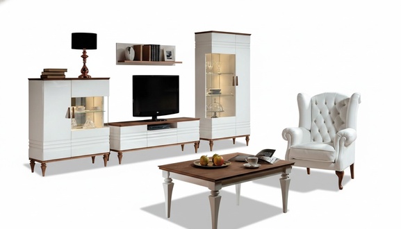 Wohnwand Luxus Garnitur 4tlg Wohnzimmer Set Holzmöbel Stilvoller Komplett