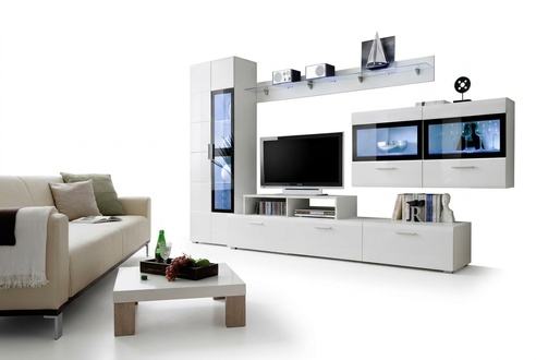Wohnwand Luxus Set Wohnzimmer TV Ständer Vitrine Holz Wandschrank Neu