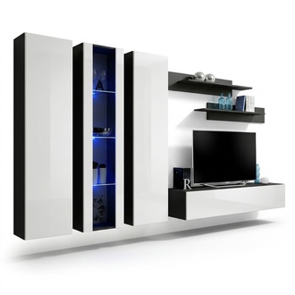 Wohnwand Modern Vitrine TV-Ständer Wandschrank Wohnzimmer Wand Regale