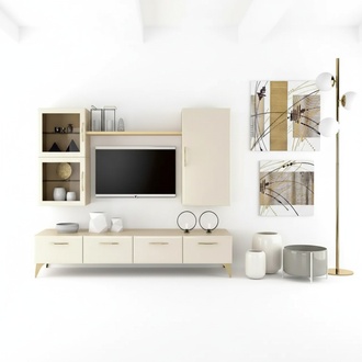 Wohnwand Schrank tv Schrank Set Wohnmöbel Praktisch Wohnzimmer beige
