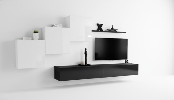 Wohnwand Schwarz Komplett TV-Ständer Wandregal Luxus Wandschrank Design