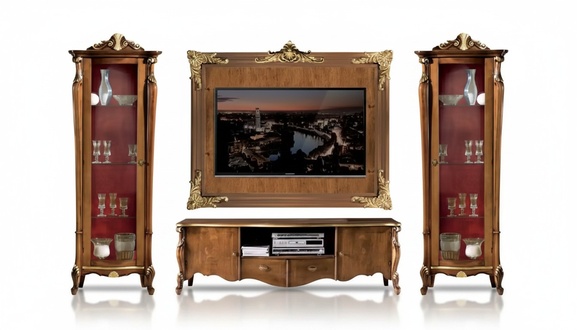Wohnwand Set 4lg. Wohnzimmer rtv Vitrine Regal Luxus Klassische Neu