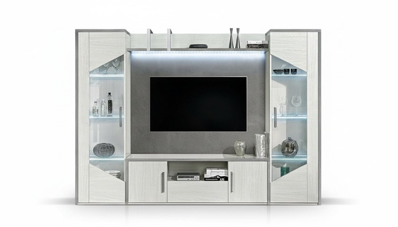 Wohnwand Set 4tlg. Wohnzimmer RTV Vitrine Regal Modern Garnitur Gruppe Holz Neu