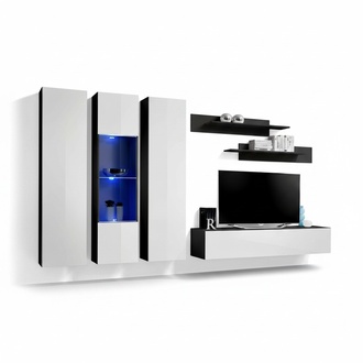 Wohnwand Set 6 tlg Wohnzimmer TV-Ständer Hänge Vitrine Regal Garnitur