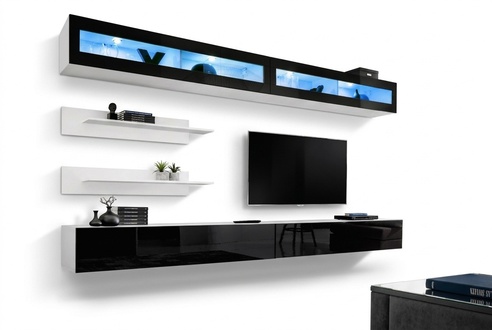 Wohnwand Set 6 tlg Luxus Wohnzimmer TV-Ständer Wand Regal Design Einrichtung