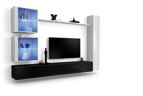Wohnwand Set Weiß Wandschrank Komplett TV-Ständer Wand Regal Wohnzimmermöbel