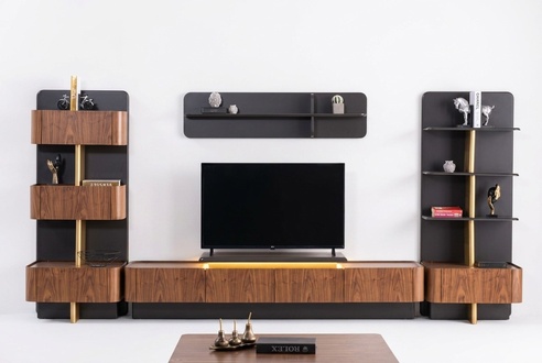 Wohnwand TV Ständer Sideboard RTV Lowboard Regale Schrank Holz Braun