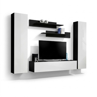 Wohnwand Weiß Stil Design Lowboard TV-Ständer Holz Wandschrank Neu