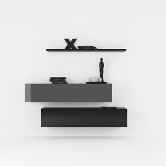 Wohnwand Wohnzimmer Schrankwand Modern Schwarz Holz Schrank Wand Regal