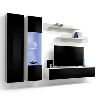 Wohnwand Wohnzimmer Set 5 tlg TV Ständer Wandregal Modern Hänge Vitrine