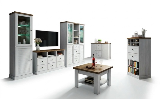 Wohnwand Wohnzimmer Set Vitrine Lowboard Wandregal 3tlg Set Wohnwände Holz Neu